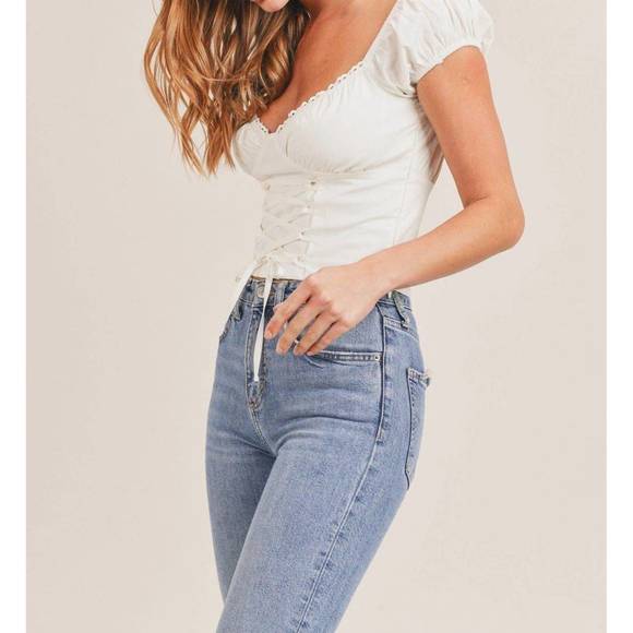 NEW MABLE lace up crop top in white - Picture 2 of 6